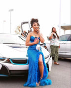 Sparkly Mermaid Sweetheart Neckline Royal Blue Black Girl Formal Prom Dresses Long