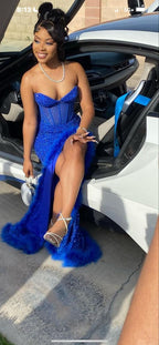Sparkly Mermaid Sweetheart Neckline Royal Blue Black Girl Formal Prom Dresses Long