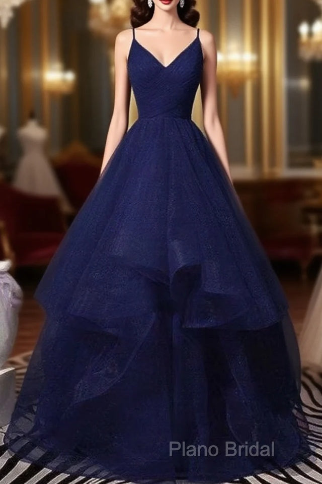 Sparkly Navy Blue Tulle Long Formal Prom Dresses Formal Dresses