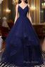 Sparkly Navy Blue Tulle Long Formal Prom Dresses Formal Dresses