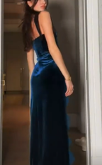 Sexy Slit Velvet Lace Long Formal Prom Dresses Formal Evening Dresses