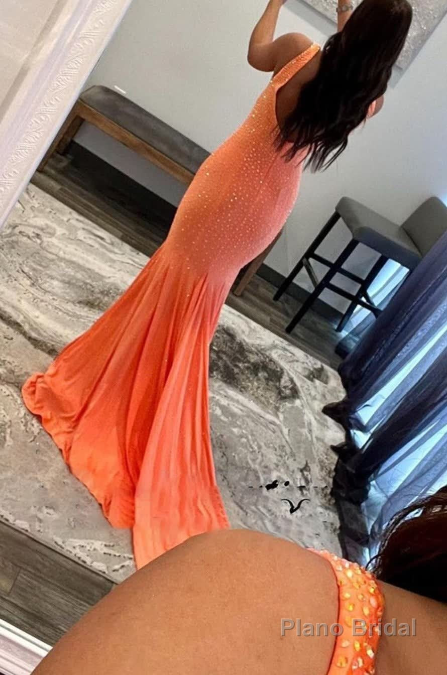 Sparkly Orange Beaded Mermaid Long Prom Dress Secondary image