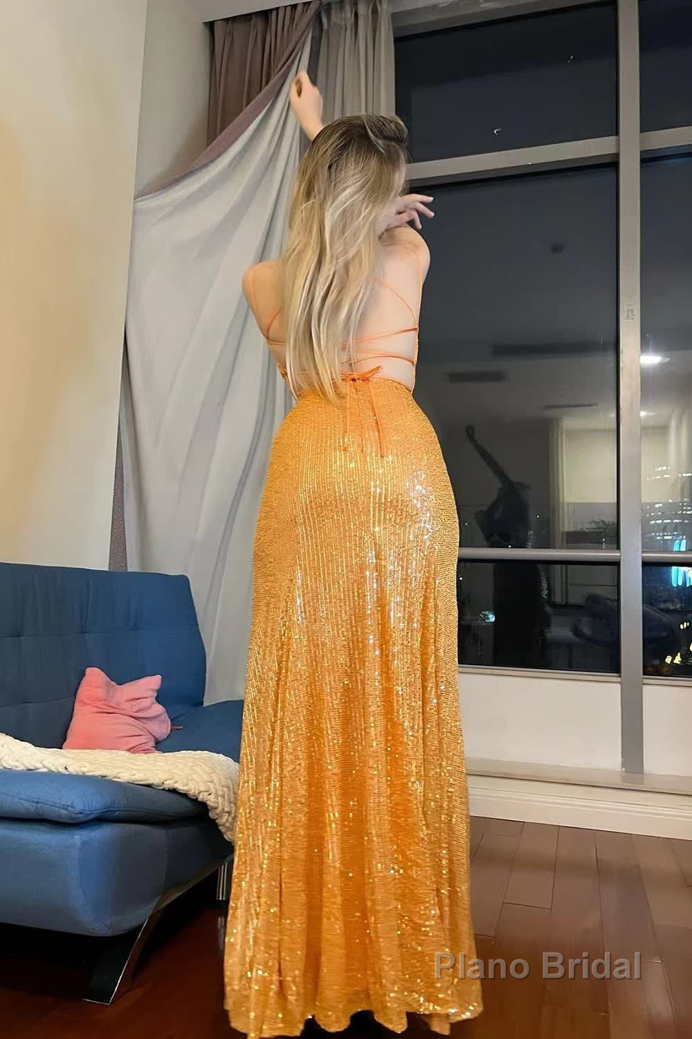 Sparkly Orange Mermaid Sequins Long Prom Dress Secondary image