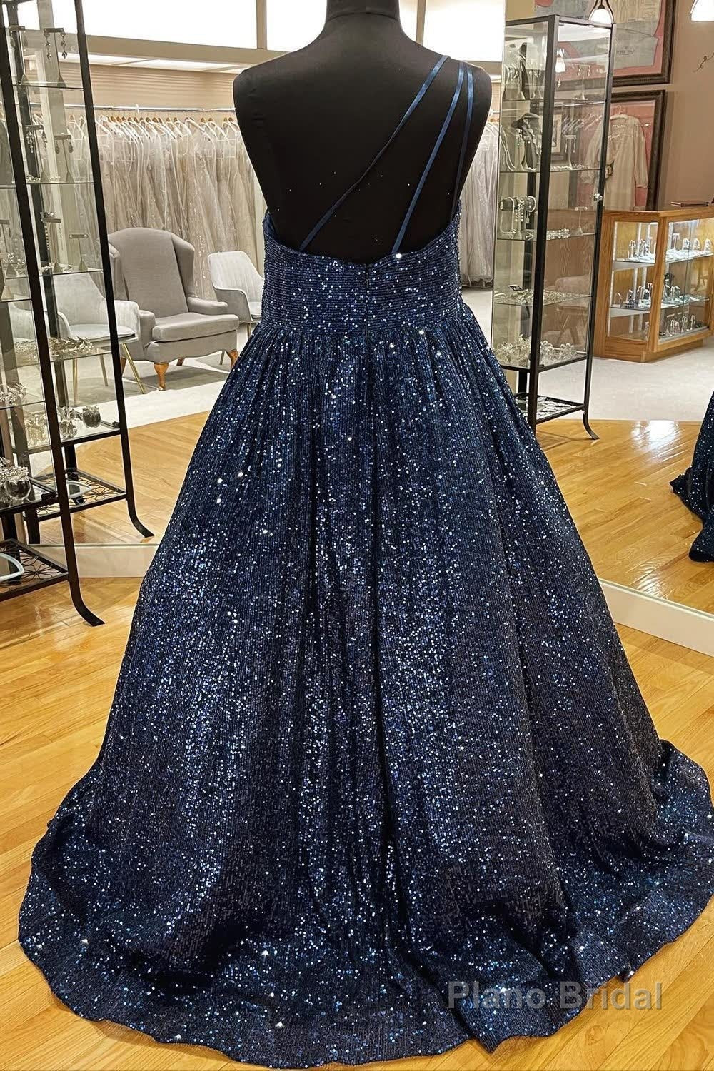Sparkly Pink One Shoulder A Line Sequins Prom Dress