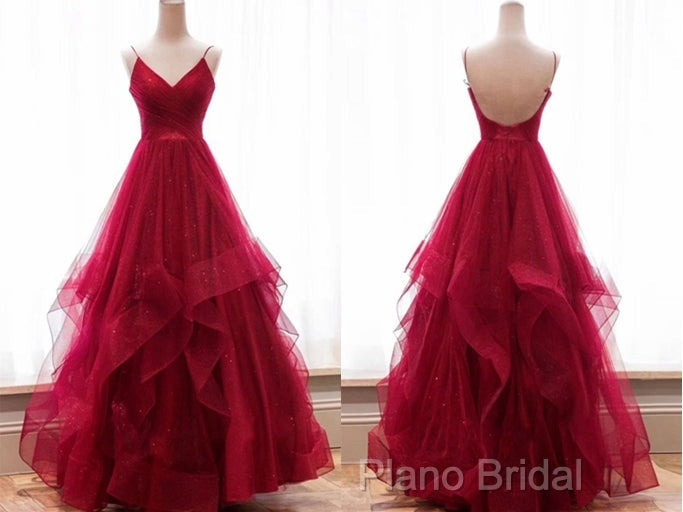 Sparkly Formal Prom Dresses V Neckline, Long Homecoming Dresses, Formal Dresses