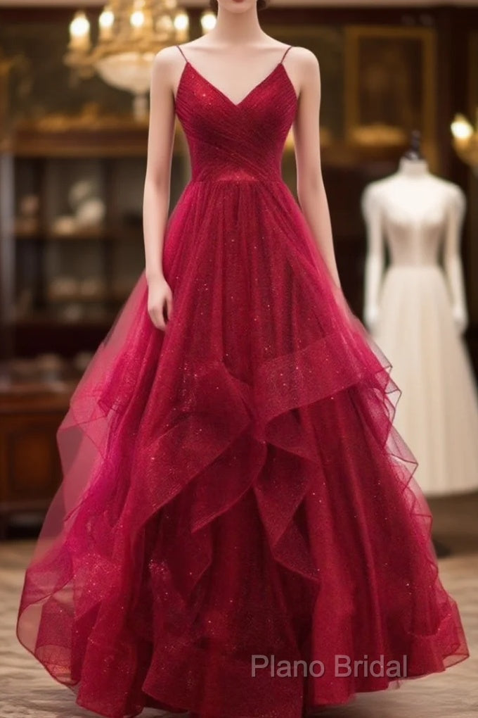 Sparkly Formal Prom Dresses V Neckline, Long Homecoming Dresses, Formal Dresses