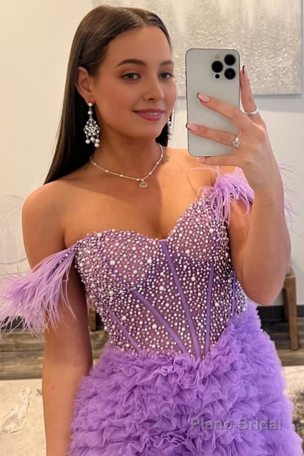 Sparkly Purple Beaded Long Prom Dress with Ruffles Secondary image
