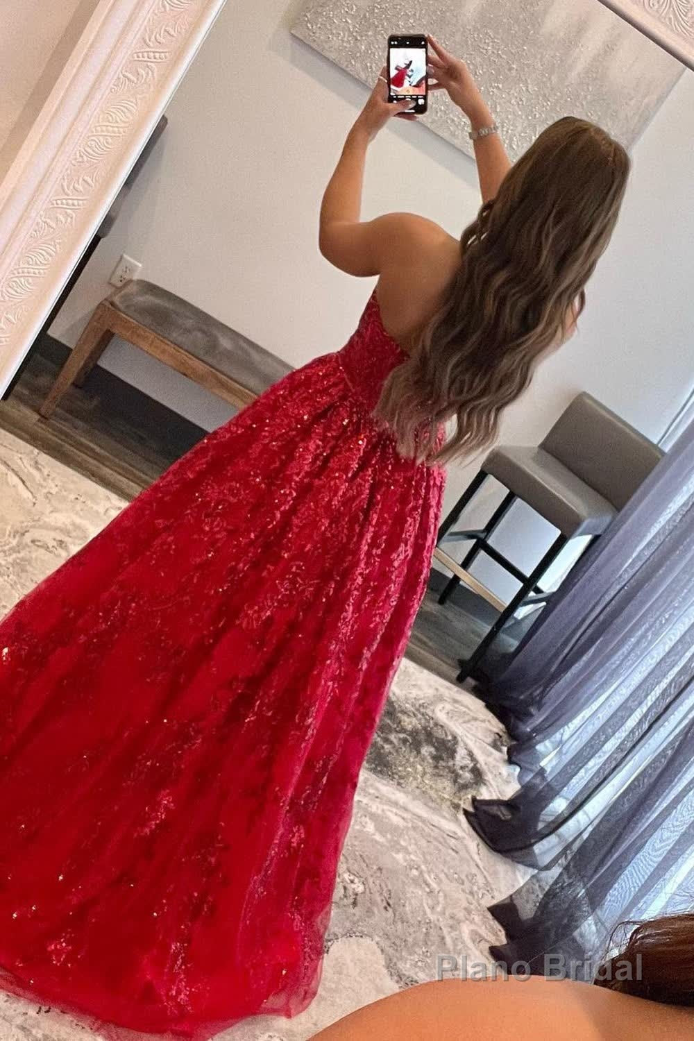 Sparkly Red Long Prom Dress with Pockets Secondary image