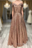 Sparkly Rose Gold Sequin Ball Gown Dresses Off Shoulder