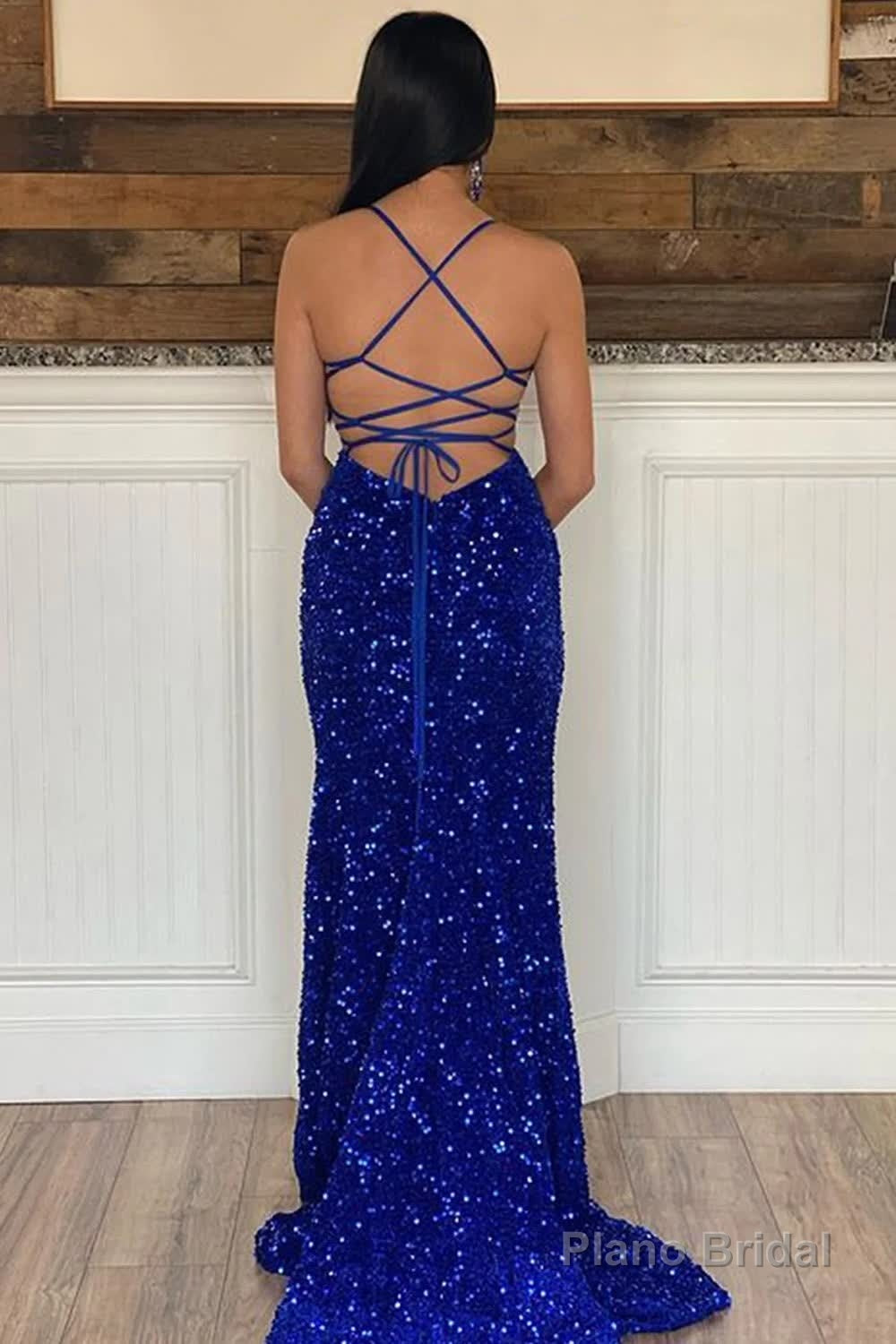 Sparkly Royal Blue Sequins Mermaid Long Prom Dress with Slit Secondary image