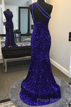 Sparkly Royal Blue Sequins One Shoulder Long Formal Prom
