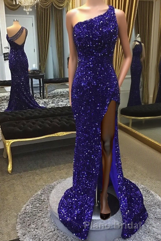 Sparkly Royal Blue Sequins One Shoulder Long Formal Prom Main image