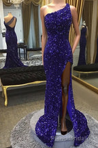 Sparkly Royal Blue Sequins One Shoulder Long Formal Prom