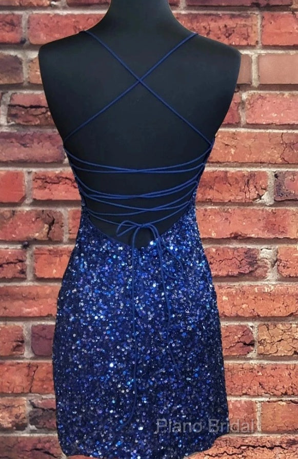 Sparkly Sequin Royal Blue Sheath Homecoming Dresses