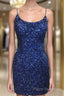 Sparkly Sequin Royal Blue Sheath Homecoming Dresses