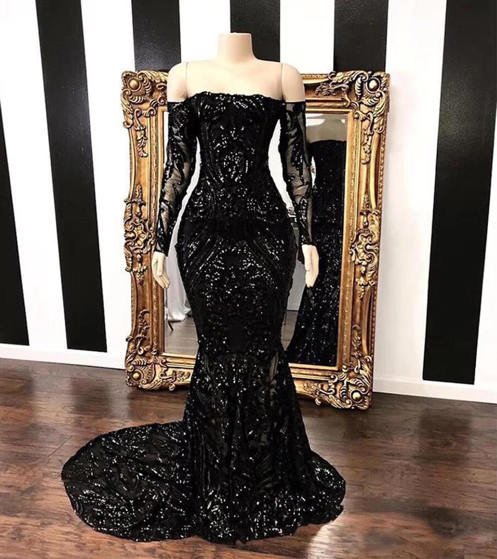 Sparkly Sequined Mermaid Formal Prom Dresses Royal Blue Long Sleeve Graduation Formal Dresses Formal Evening Gowns Secondary image
