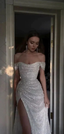 Sparkly Sequins Off Shoulder Side Slit Formal Prom Dresses