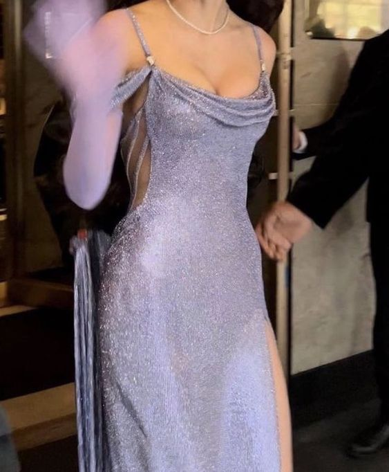 Sparkly Sequins Spaghetti Straps Sequin Side Slit Formal Prom Dresses