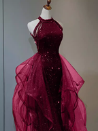Sparkly Sheath Burgundy Sequin Long Formal Prom Dresses Party Dresses
