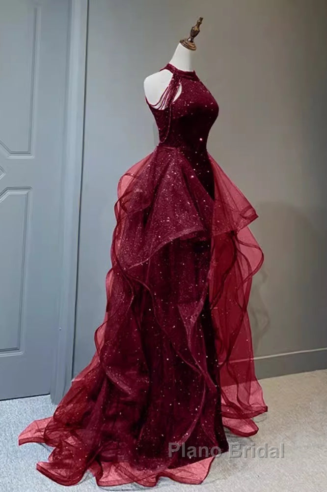 Sparkly Sheath Burgundy Sequin Long Formal Prom Dresses Party Dresses
