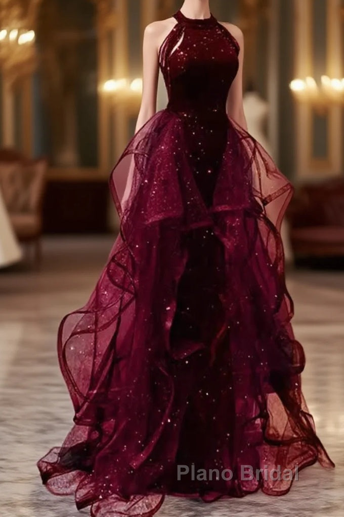 Sparkly Sheath Burgundy Sequin Long Formal Prom Dresses Party Dresses Main image