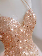 Sparkly Sheath Champagne Sequin Long Formal Prom Dresses Party Dresses