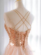 Sparkly Sheath Champagne Sequin Long Formal Prom Dresses Party Dresses
