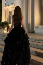 Sparkly Stunning Black Sequined Sleeveless Strapless Long Prom Dress With Split
