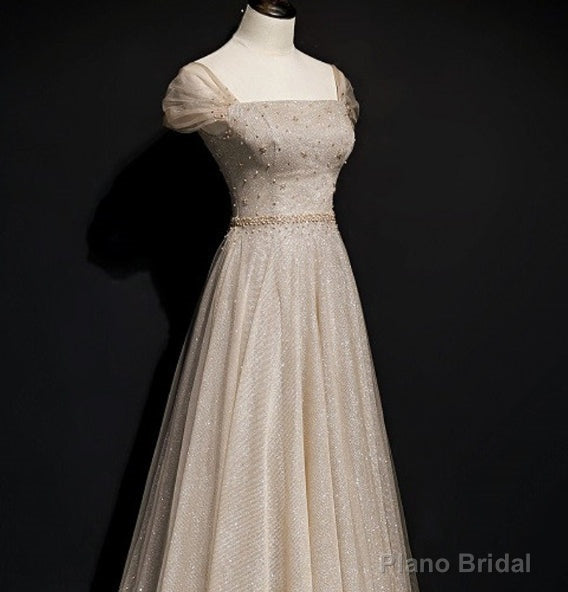 Sparkly Tulle Sequins Square Beading Prom Dress Long A Line Ball Gown Party Dress Secondary image