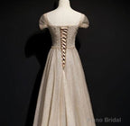 Sparkly Tulle Sequins Square Beading Prom Dress Long A Line Ball Gown Party Dress
