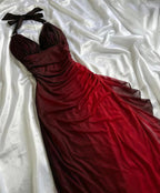 Special Gradient Color Burgundy Formal Prom Dresses, Tie Halter Date/Birthday Party Dresses