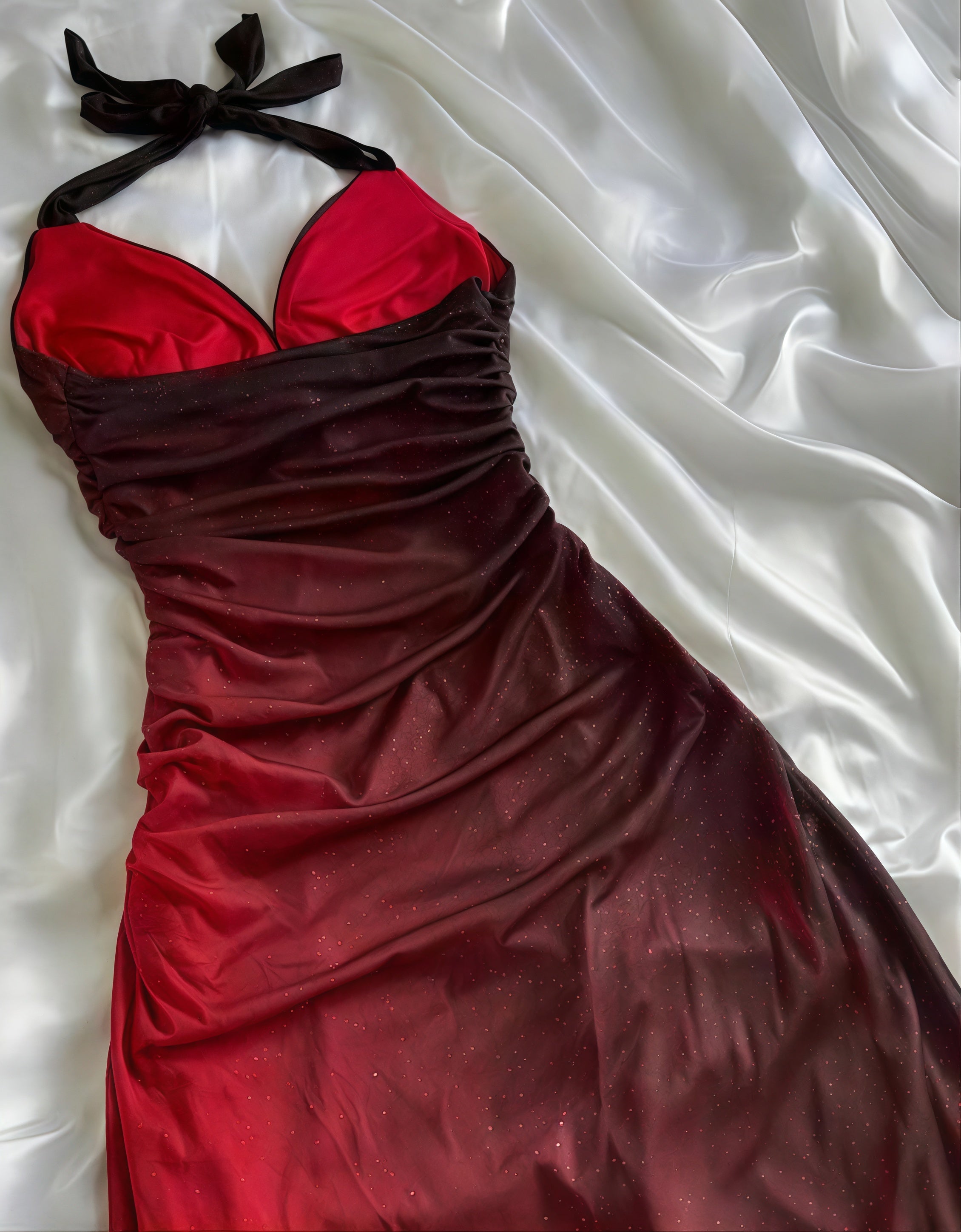 Special Gradient Color Burgundy Formal Prom Dresses, Tie Halter Date/Birthday Party Dresses
