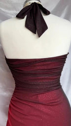 Special Gradient Color Burgundy Formal Prom Dresses, Tie Halter Date/Birthday Party Dresses
