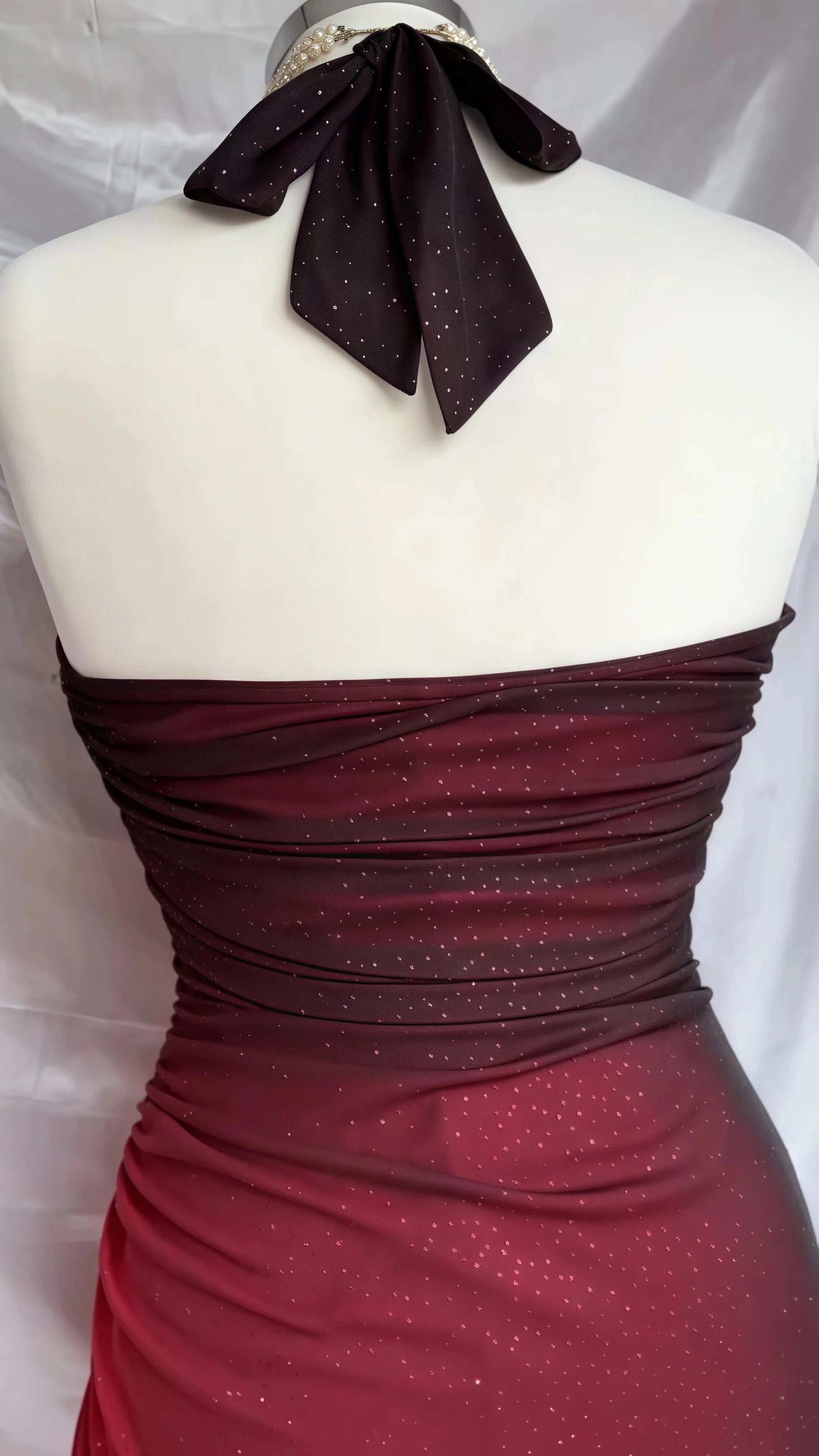 Special Gradient Color Burgundy Formal Prom Dresses, Tie Halter Date/Birthday Party Dresses