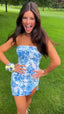 Spring Fling Dresses, Strapless Floral Print Homecoming Dresses, Mini Party Dresses