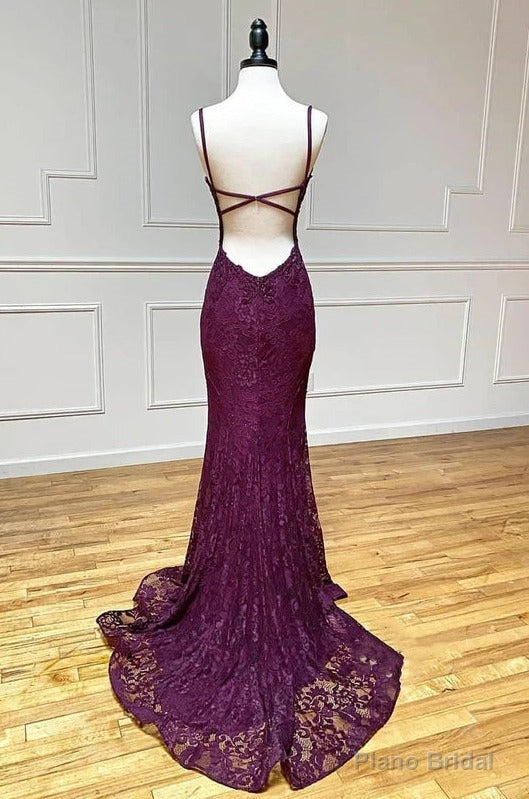 mermaid/trumpet spaghetti straps grape lace beaded long prom dress formal evening dress Secondary image
