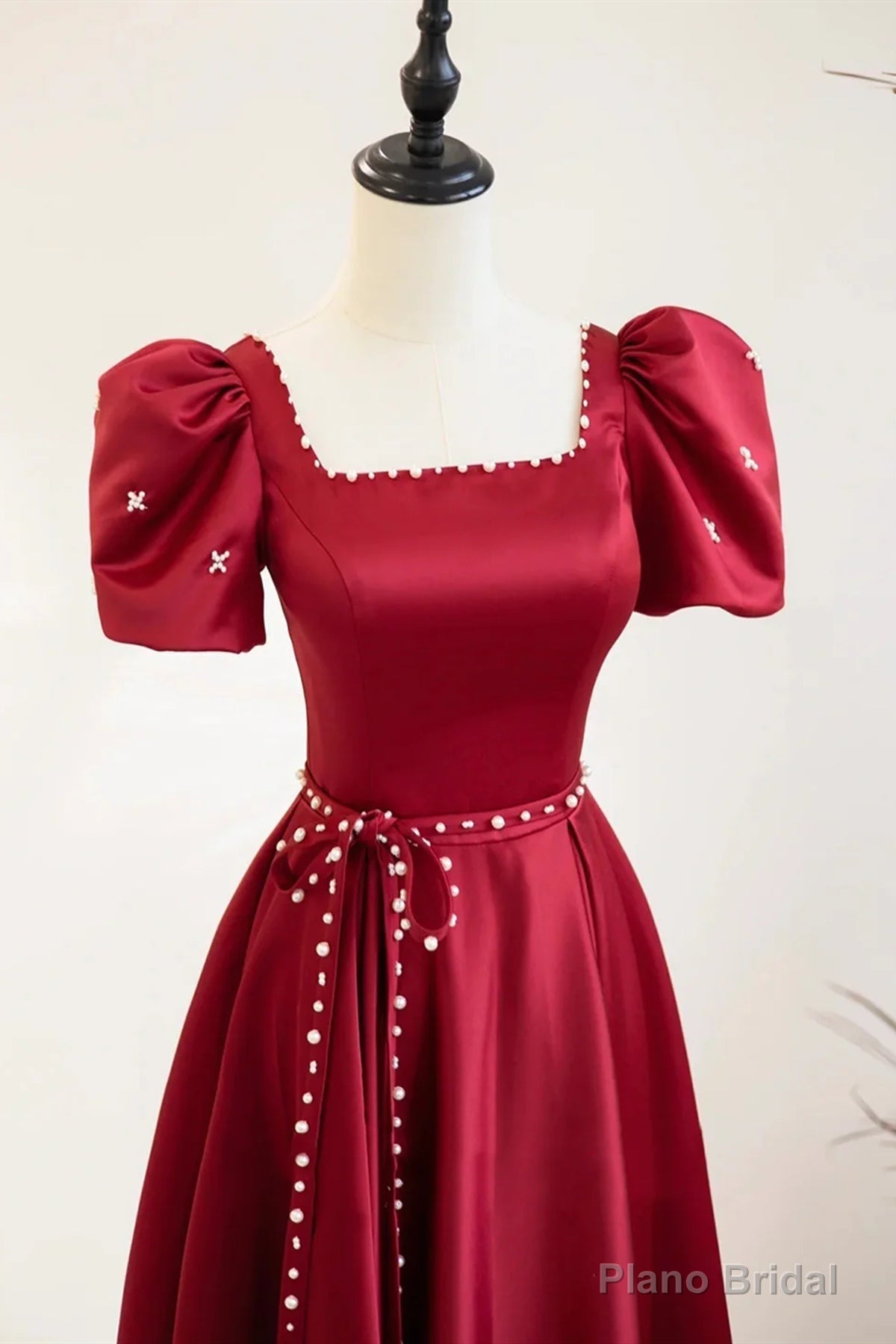 Square Neck Burgundy Long Prom Dresses, Wine Red Long Formal Evening Dresses Secondary image