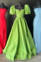 Square Neck Fuchsia Puff Sleeves A-Line Formal Prom Dresses