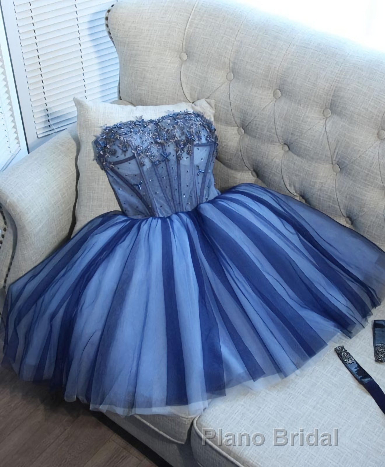 Charming Blue Lace Tule A Lin Short Formal Prom Dresses, Homecoming Dresses