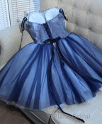Charming Blue Lace Tule A Lin Short Formal Prom Dresses, Homecoming Dresses