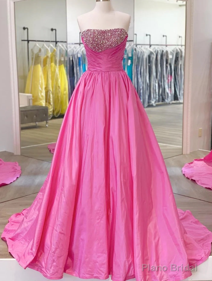 Strapless A Line Long Prom Dress with Beading Main image