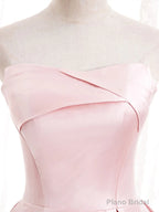 Strapless A-line Pink Satin Prom Dresses, Pink Satin Long Party Dress