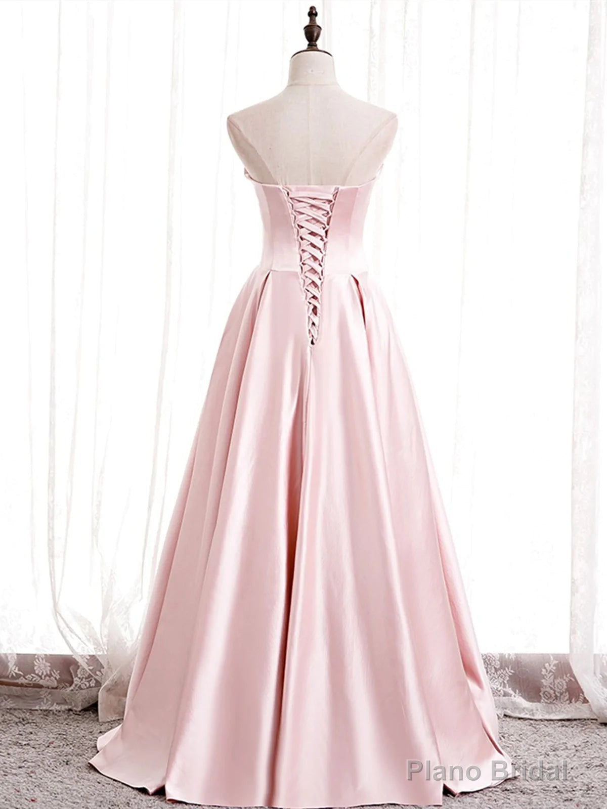 Strapless A-line Pink Satin Prom Dresses, Pink Satin Long Party Dress Secondary image