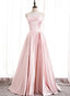 Strapless A-line Pink Satin Prom Dresses, Pink Satin Long Party Dress