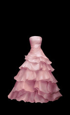 Strapless A Line Ruffle Long Formal Prom Dresses Layered Wedding Dresses