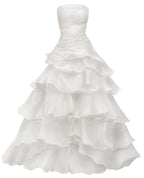 Strapless A Line Ruffle Long Formal Prom Dresses Layered Wedding Dresses