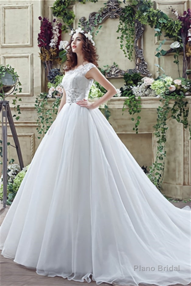 Strapless Appliques Lace Train Wedding Dresses With Crystals Secondary image
