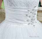 Strapless Appliques Lace Train Wedding Dresses With Crystals