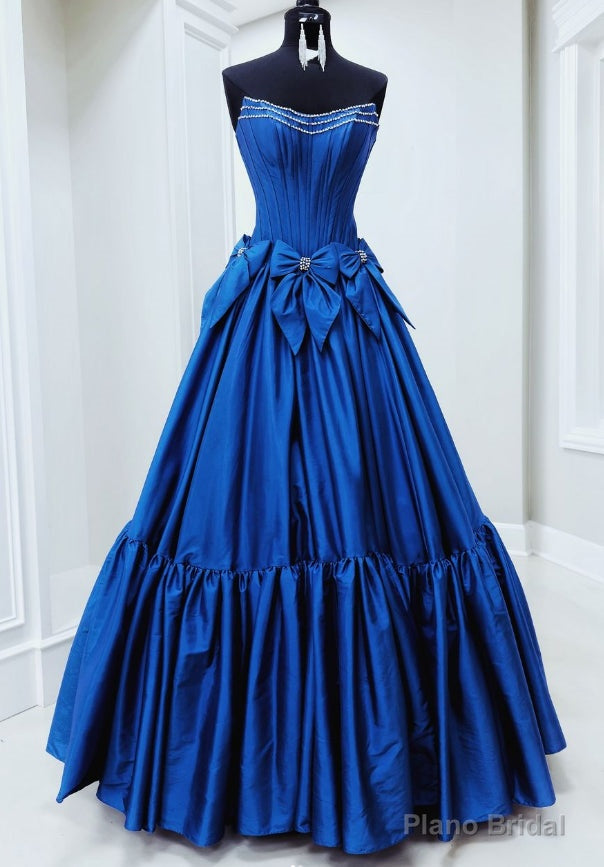 Strapless Ball Gown Long Prom Dress with Beading and Bow Main image