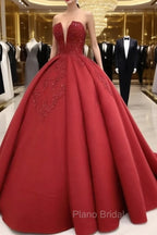 Strapless Ball Gown Satin Dresses Lace Appliques